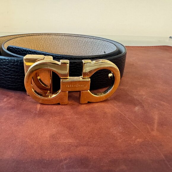 FERRAGAMO GANCINI REVERSIBLE BELT, 2 1/2 CM WIDE, DAINO & NERO, 70 CM LONG - Picture 8 of 14